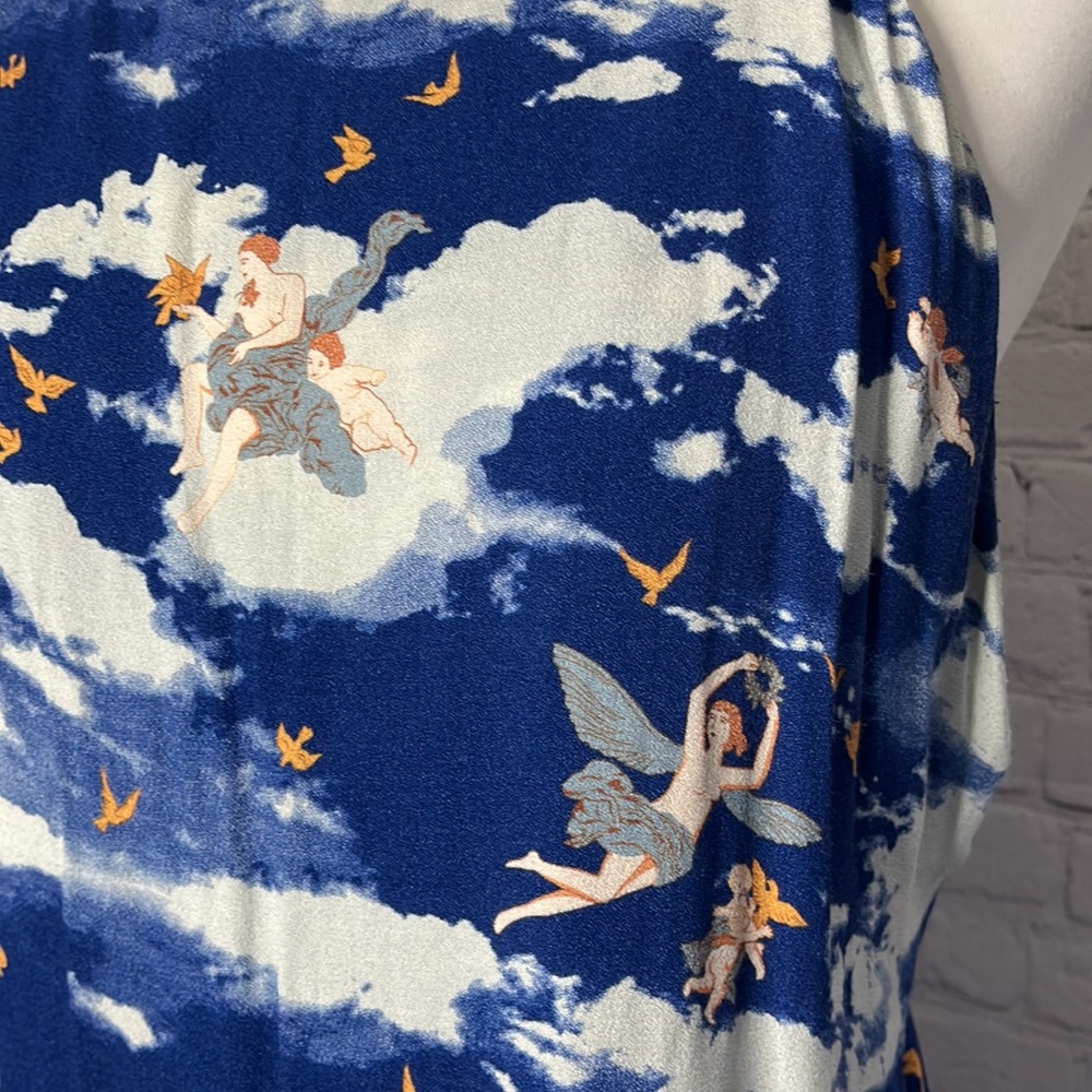 Reformation Freya Plunge Back Slip Dress in Cielo/Heaven Angel Print - Picture 3 of 9